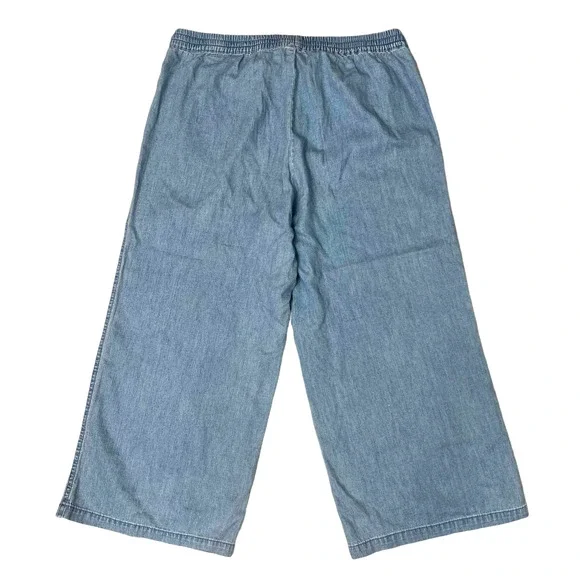 J. Crew Mercantile Chambray Pants Size M Drawstring Pockets Wide Leg Cropped - Picture 4 of 8